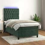 Greatstore Box spring postelja z vzmetnico LED tem. zelena 80x200 cm žamet