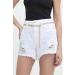 Jeans kratke hlače Guess ženske, bela barva, W4GD74 D5EN0 - bela. Kratke hlače iz kolekcije Guess, izdelane iz bombažnega jeansa. Model iz čvrstega jeansa, ki ohranja obliko.