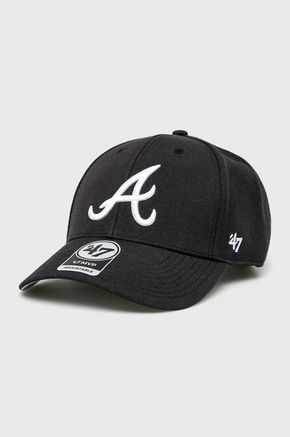 47brand kapa Atlanta Braves - črna. Kapa s šiltom vrste baseball iz kolekcije 47brand. Model izdelan iz enobarvne tkanine z vstavki.