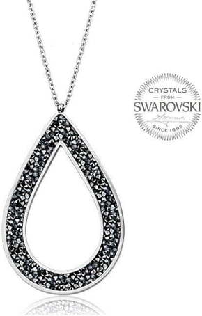 Levien Lepa ogrlica s črnimi kristali SS Rocks Pear 49 siva kovina