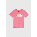 Otroška bombažna kratka majica Puma ESS+ SUMMER CAMP Tee roza barva - roza. Otroška lahkotna kratka majica iz kolekcije Puma, izdelana iz pletenine, prijetne na otip. Model iz izjemno udobne bombažne tkanine.