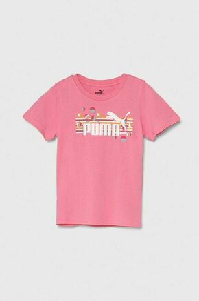 Otroška bombažna kratka majica Puma ESS+ SUMMER CAMP Tee roza barva - roza. Otroška lahkotna kratka majica iz kolekcije Puma