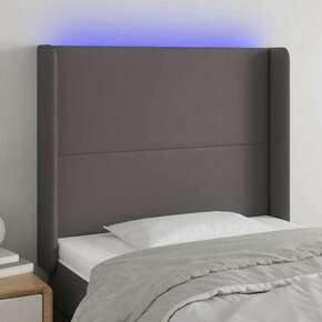 VidaXL LED posteljno vzglavje sivo 93x16x118/128 cm umetno usnje