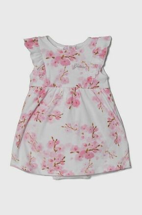 Otroška bombažna obleka Guess roza barva - roza. Za dojenčke obleka iz kolekcije Guess. Model izdelan iz vzorčaste pletenine. Model iz izjemno udobne bombažne tkanine.