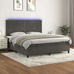 Shumee Box spring postelja z vzmetnico LED temno siva 180x200 cm žamet