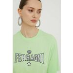 Bombažna kratka majica Chiara Ferragni ženski, zelena barva - zelena. Kratka majica iz kolekcije Chiara Ferragni, izdelana iz elastične pletenine. Model iz izjemno udobne bombažne tkanine.