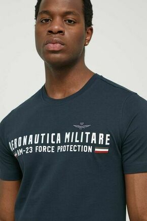 Bombažna kratka majica Aeronautica Militare moški - mornarsko modra. Kratka majica iz kolekcije Aeronautica Militare