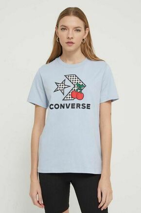 Bombažna kratka majica Converse ženski - modra. Kratka majica iz kolekcije Converse
