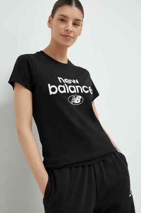 Bombažna kratka majica New Balance črna barva - črna. Kratka majica iz kolekcije New Balance. Model izdelan iz tanke