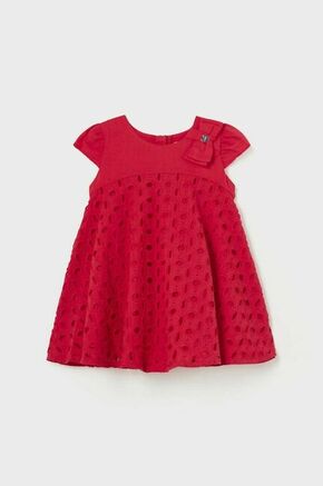 Otroška bombažna obleka Mayoral rdeča barva - rdeča. Obleka za dojenčke iz kolekcije Mayoral. Nabran model izdelan iz enobarvne tkanine.
