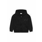 Otroški bombažen pulover Marc Jacobs črna barva, s kapuco - črna. Otroški pulover s kapuco iz kolekcije Marc Jacobs, izdelan iz pletenine s potiskom. Model iz izjemno udobne bombažne tkanine.