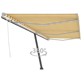 VidaXL Prostostoječa ročno zložljiva tenda 600x300 cm rumena/bela