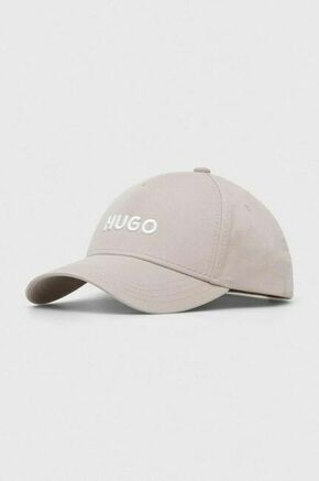 Bombažna bejzbolska kapa HUGO siva barva - siva. Kapa s šiltom vrste baseball iz kolekcije HUGO. Model izdelan iz bombažne tkanine.