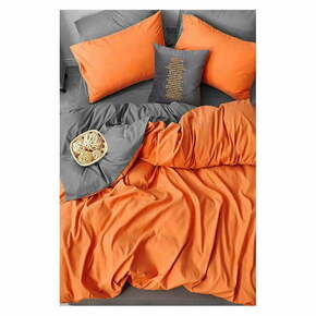 Oranžna/siva podaljšana bombažna posteljnina za zakonsko posteljo z rjuho 200x220 cm – Mila Home