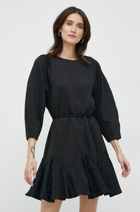 Obleka Sisley črna barva - črna. Obleka iz kolekcije Sisley. Nabran model izdelan iz kombinacija dveh različnih materialov.