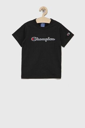 Otroški bombažen t-shirt Champion črna barva - črna. Otroški T-shirt iz kolekcije Champion. Model izdelan iz bombažnega materiala.