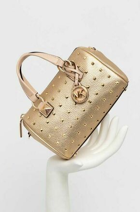 Usnjena torbica MICHAEL Michael Kors zlata barva - zlata. Majhna nakupovalna torbica iz kolekcije MICHAEL Michael Kors. Model na zapenjanje