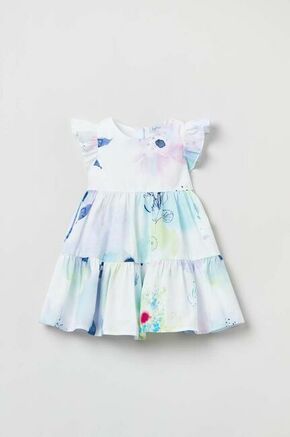 Otroška bombažna obleka OVS bela barva - bela. Obleka za dojenčke iz kolekcije OVS. Nabran model