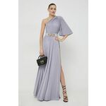 Obleka Elisabetta Franchi vijolična barva - vijolična. Elegantna obleka iz kolekcije Elisabetta Franchi. Model izdelan iz izrazito svetleče tkanine s kovinskimi nitmi. Zaradi vsebnosti poliestra je tkanina bolj odporna na gubanje.