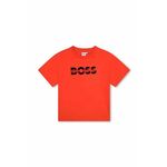 Otroška bombažna kratka majica BOSS rdeča barva - rdeča. Otroške kratka majica iz kolekcije BOSS. Model izdelan iz tanke, rahlo elastične pletenine.