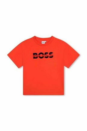 Otroška bombažna kratka majica BOSS rdeča barva - rdeča. Otroške kratka majica iz kolekcije BOSS. Model izdelan iz tanke