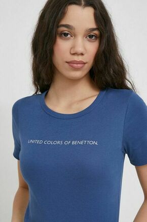 Bombažna kratka majica United Colors of Benetton ženski - modra. Lahkotna kratka majica iz kolekcije United Colors of Benetton
