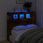 vidaXL LED posteljno vzglavje dimljen hrast 120x18,5x103,5 cm inž. les