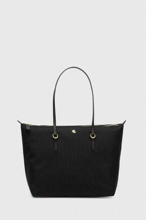 Torbica Lauren Ralph Lauren črna barva - črna. Velika torbica iz kolekcije Lauren Ralph Lauren. Model na zapenjanje