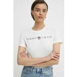 Bombažna kratka majica Gant ženski, bež barva - bela. Kratka majica iz kolekcije Gant, izdelana iz pletenine s potiskom. Model iz izjemno udobne bombažne tkanine.