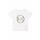 Otroška bombažna kratka majica Michael Kors bela barva - bela. Otroške kratka majica iz kolekcije Michael Kors. Model izdelan iz pletenine z nalepko.