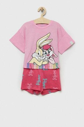 Otroška bombažna pižama United Colors of Benetton x Looney Tunes roza barva - roza. Pižama iz kolekcije United Colors of Benetton. Model izdelan iz pletenine s potiskom pletenine. Izjemno udoben material.