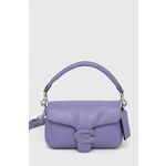 Usnjena torbica Coach vijolična barva - vijolična. Majhna torbica iz kolekcije Coach. na zapenjanje, model izdelan iz naravnega usnja.