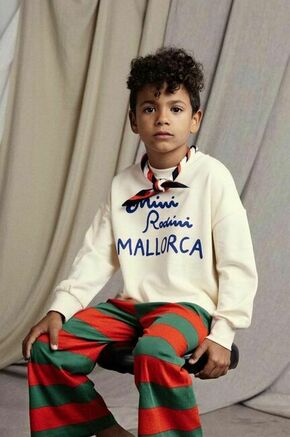 Otroški bombažen pulover Mini Rodini Mallorca bež barva - bež. Otroški pulover iz kolekcije Mini Rodini. Model izdelan iz pletenine s potiskom.