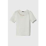 Otroška kratka majica Sisley bela barva - bela. Otroške kratka majica iz kolekcije Sisley. Model izdelan iz elastične pletenine. Model iz izjemno udobne tkanine z visoko vsebnostjo bombaža.