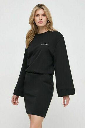 Bombažna obleka Karl Lagerfeld črna barva - črna. Obleka iz kolekcije Karl Lagerfeld. Model izdelan iz debele