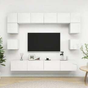 Vidaxl Komplet TV omaric 8-delni visok sijaj bel inženirski les