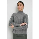 Volnen pulover Marella ženski, siva barva - siva. Pulover iz kolekcije Marella. Model izdelan iz tanke pletenine. Zaradi svoje visoke termoregulacijske sposobnosti vam volna pomaga ohranjati toploto, ko je hladno, in svežino, ko je toplo.