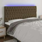 Greatstore LED posteljno vzglavje temno rjavo 180x7x118/128 cm blago