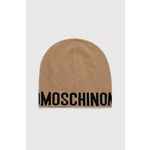 Volnena kapa Moschino bež barva, - bež. Kapa iz kolekcije Moschino. Model izdelan iz vzorčaste pletenine.