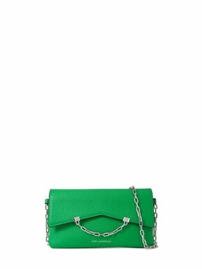 Usnjena torbica Karl Lagerfeld zelena barva - zelena. Majhna torbica iz kolekcije Karl Lagerfeld. Model na zapenjanje