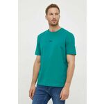 Kratka majica BOSS ORANGE moška, zelena barva - zelena. Kratka majica iz kolekcije BOSS, izdelana iz enobarvne pletenine. Model iz izjemno udobne tkanine z visoko vsebnostjo bombaža.