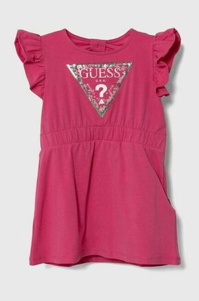 Otroška obleka Guess roza barva - roza. Otroški obleka iz kolekcije Guess. Model izdelan iz tanke