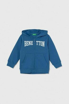 Otroški bombažen pulover United Colors of Benetton s kapuco - modra. Otroški pulover s kapuco iz kolekcije United Colors of Benetton