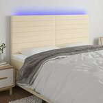 vidaXL LED posteljno vzglavje krem 160x5x118/128 cm blago