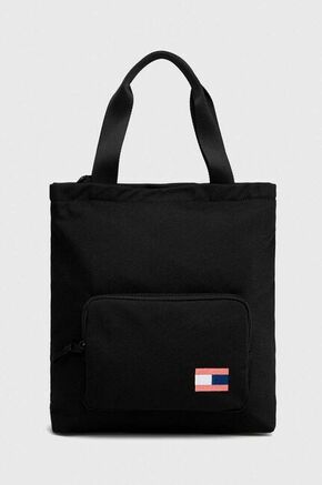 Torbica Tommy Hilfiger črna barva - črna. Velika nakupovalna torbica iz kolekcije Tommy Hilfiger. Model na zapenjanje