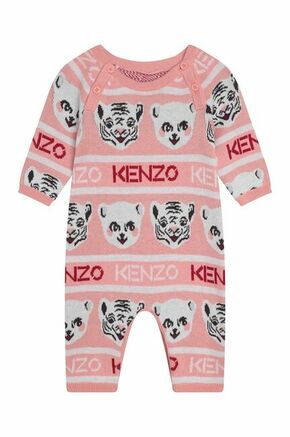 Kenzo Kids bombažen pajac za dojenčka + kapa - roza. Pajac za dojenčka iz kolekcije Kenzo Kids. Model izdelan iz mehke pletenine.
