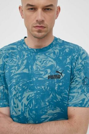 Bombažna kratka majica Puma - modra. Kratka majica iz kolekcije Puma. Model izdelan iz bombažne pletenine.