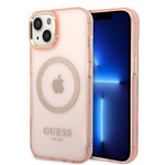 Guess iphone 14 plus 6,7" roza/pink trdi ovitek zlati obris prosojen magsafe
