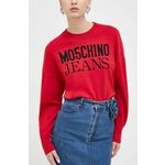 Bombažen pulover Moschino Jeans rdeča barva - rdeča. Pulover iz kolekcije Moschino Jeans. Model izdelan iz vzorčaste pletenine. Model iz izjemno udobne bombažne tkanine.