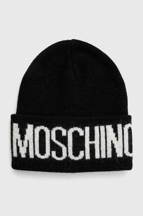 Volnena kapa Moschino črna barva - črna. Kapa iz kolekcije Moschino. Model izdelan iz vzorčaste pletenine.